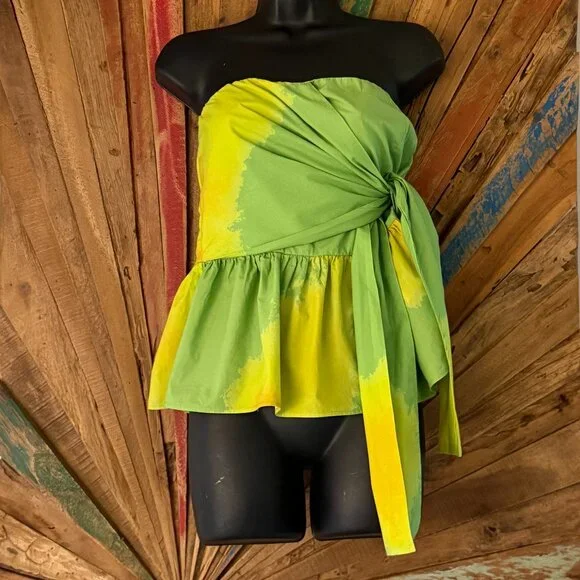 Anthropologie Samant Chauhan apple green/lime peplum cotton blouse Sz M - Picture 7 of 10